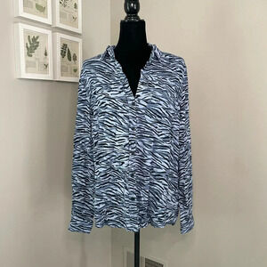 Beachlunchlounge Blue Tiger Striped Button Down Long Sleeve Top